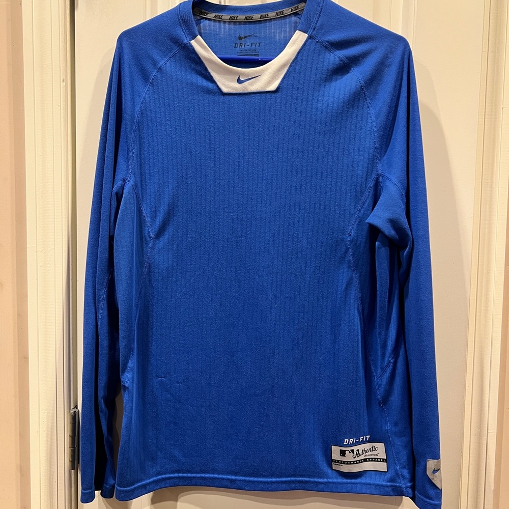 Nike Royal Blue Dri-FIT Long Sleeve Baseball Shirt Sz Large